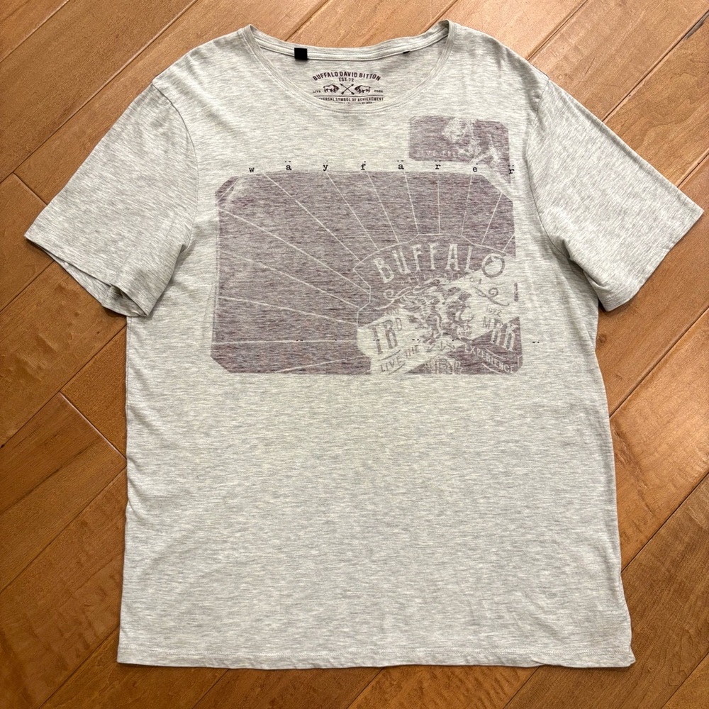 Buffalo David Bitton Men’s Graphic Cotton Gray Short Sleve Tshirt Size XL
